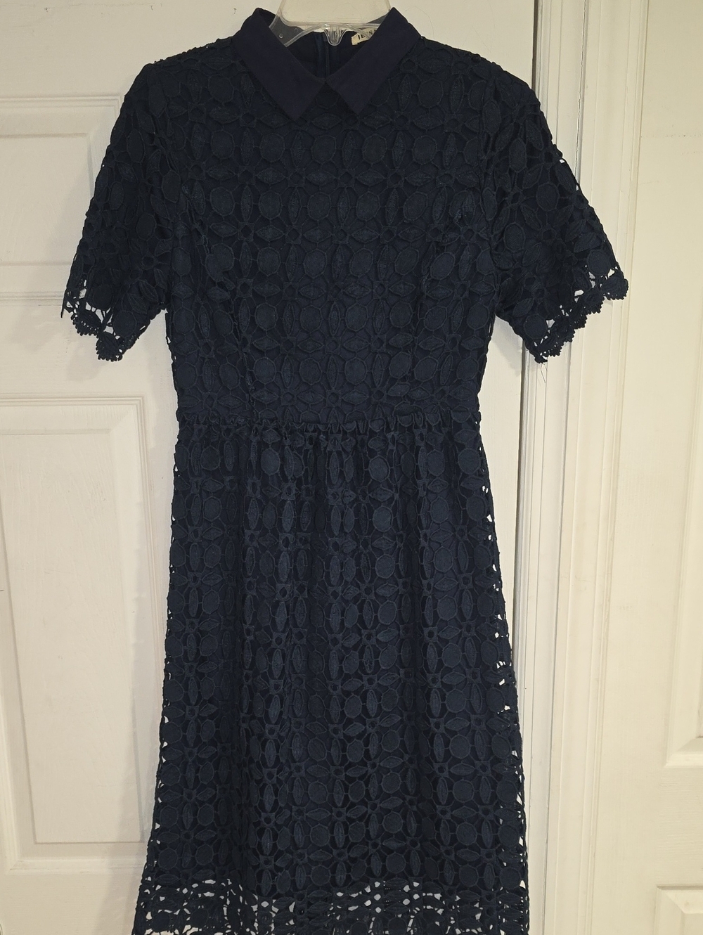 JessaKae Navy Lace Midi Dress with Peter Pan Collar